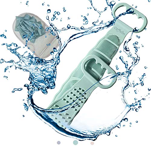 Caffulin Silicone Back Scrubber for Shower, Silicone Body Scrubber, Bath Body Brush, Easy to Clean, Comfortable Massage, and Exfoliating Gloves with Loofah Sponge (Green)
