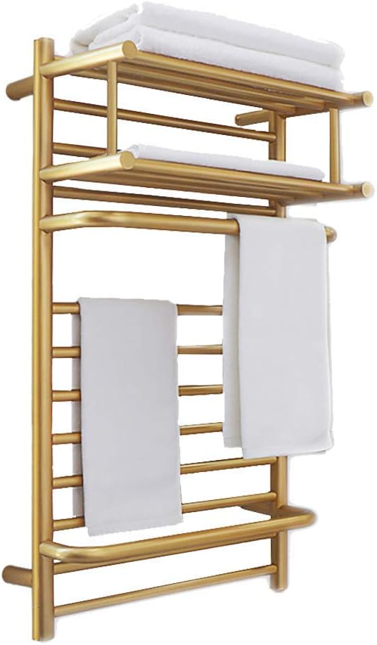 LUNEZY Electric Towel Warmer, Plug-in/Hardwired Wall Mounted Electric Heated Towel Rack, Quick Towel Dryer for Bathroom Home with On/Off Switch, Brushed Gold,Plug in