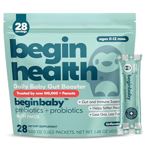 Begin Health Beginbaby Prebiotics and Probiotics for Infants 0-12 Months | Baby Formula Prebiotic + Probiotic Powder with 2-FL HMOs & B. Infantis for Optimal Digestion | 28-Packs - Unflavored