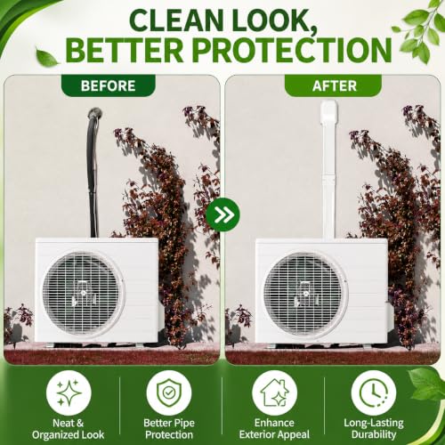 Image of Hukimoyo 8Ft PVC Air Conditioner Line Set Cover Kit Split AC Pipe Cover & Cable Concealment Kit Decorative AC Pipe Casing with Connectors Indoor & Outdoor Weather Resistant Installation Cover
