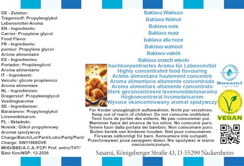 Baklava noix arôme concentré Sasami 100 ml vegan pour e-liquides DIY
