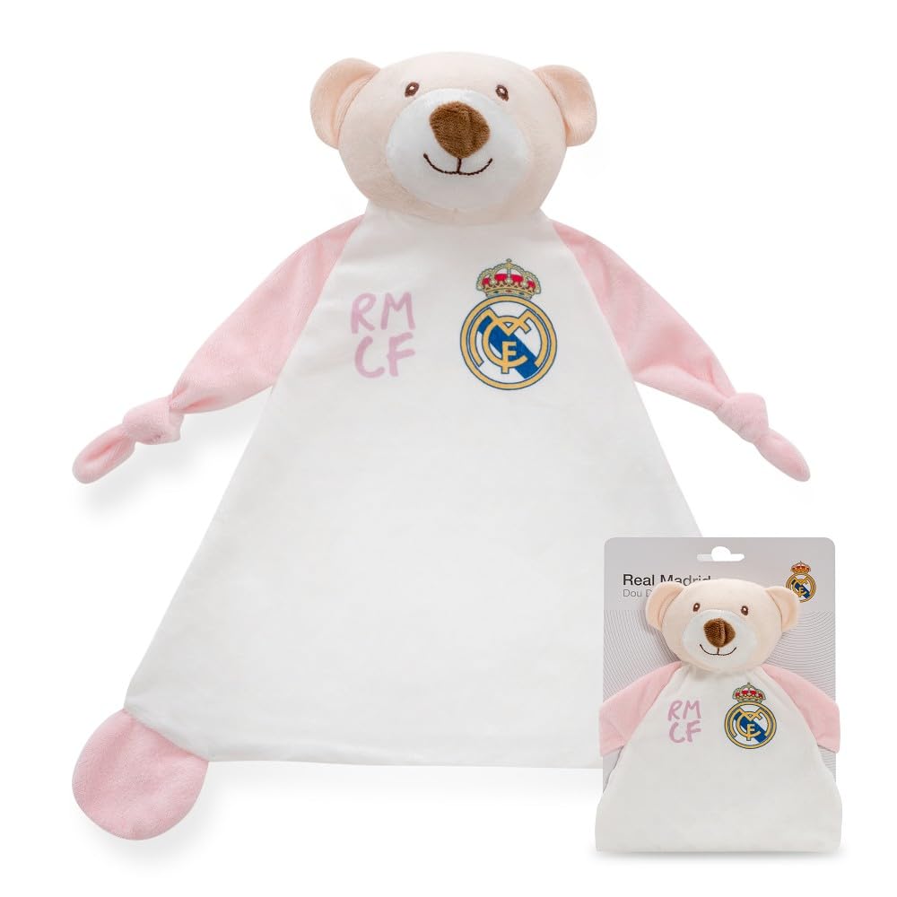 Interbaby - Dou Dou para Bebés Oso Real Madrid – Manta de Apego Suave con Peluche – Producto Oficial del Real Madrid CF – Ideal para Recién Nacidos y Niños Pequeños Futuros Madridistas
