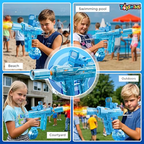 Image of Toyshine Rechargeable Automatic Transparent Electric Water Squirt Gun with LED Light & Type-C Charging | Long Range Continuous Spray Outdoor Water Play Toy for4+ Kids - Blue