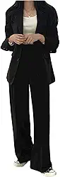 Terno Calças Terno Jaqueta Feminina Slim Casual, Preto, XG