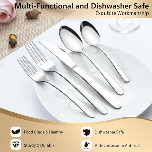 Pleafind 60-Piece Silverware Set Service for 12 - Stainless Steel Flatware Set with Forks, Spoons & Table Knives, Mirror Polished Cutlery Utensil Sets for Home and Restaurant, Dishwasher Safe by Pleafind - Used condition - Image 6