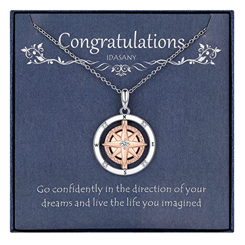 Graduation Gifts for Her 2025 Inspirational Spin Compass Pandant Necklace for Women Friends, High School College Encouragement Graduation Gifts with Giftbox