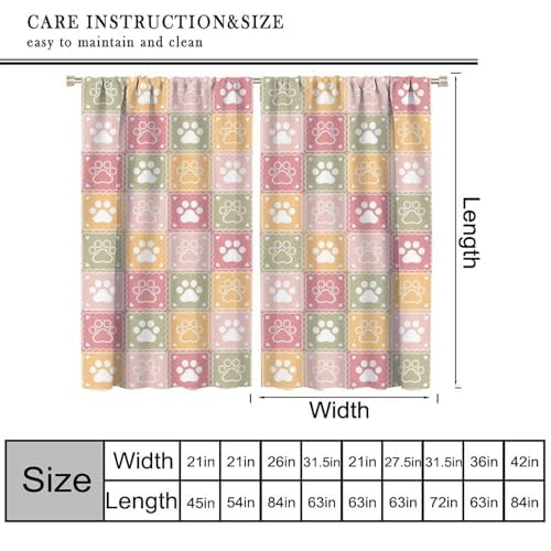 Tracks Paw Blackout Curtains, Cartoon Animal Colorful Checkered Footprints Background Window Treatments, Retro Rod Pocket Thermal Insulation Drapes for Bedroom Living Room, 72