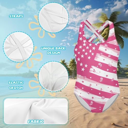 Image of Xpyiqun Swimsuit for Girls One Piece Bathing Suits Size 5-14 Sleeveless Swimwear Cross Shoulder Strap Swimming Wear