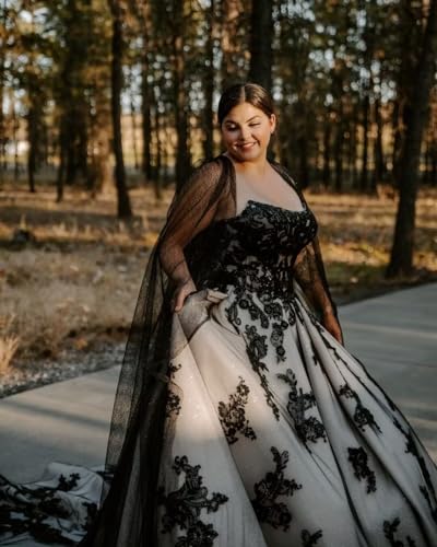 Strapless Lace Black Wedding Dresses for Bridal A Line Puffy Tulle Bridal Gowns with Train Long Elegant Bridal Dresses3