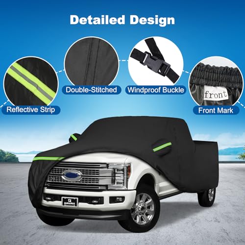 Image of QUNSUNUS Truck Cover for F150 SuperCab 6.5ft & Crew Cab 5.5ft Bed 2004-2025 | Heavy 420D Oxford All-Weather F150 Cover, with Zipper and Straps, Compatible with Silverado 1500 Crew Cab 5.8ft 2014-2025