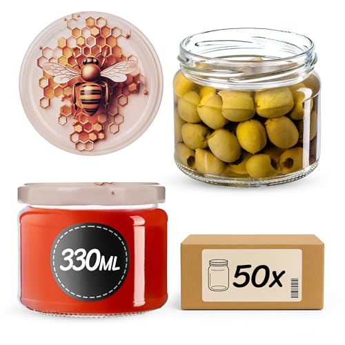 KADAX 50er Set Marmeladengläser 330ml TO82 Honigwabe, Einmachgläser Vorratsgläser Mason Jar mit Schraubdeckel, Luftdichte Schraubgläser… – Ansicht 1