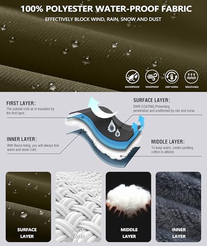 Image of Mens Winter Jackets Waterproof Warm Fleece Ski Jacket with Hood Thermal Windproof Coat Zip Pockets