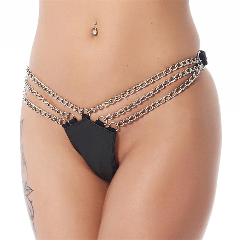 Slip en cuir noir à chaînes métalliques Rimba S/M design audacieux