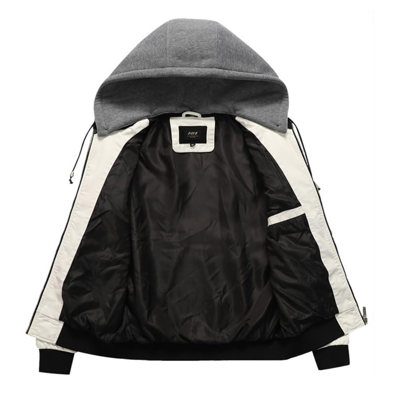 Image of Men's Faux Leather Jacket Zip-Up Winter Motorcycle Jacket Bomer Casual Windproof Coat with Removable Hood