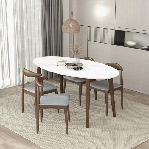 AGANS Versatile Dining Solution with Mid Century Modern Oval Dining Table, Solid Wood, Easy Clean White Top, 67-Inch Length - Thumbnail 4