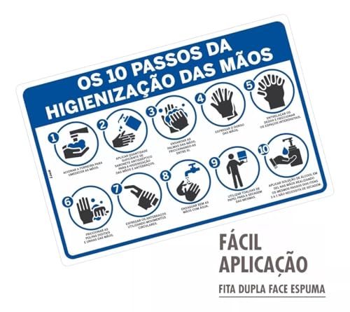 Placa de Sinalização Higiene os 10 Passos da Higienização das Mãos