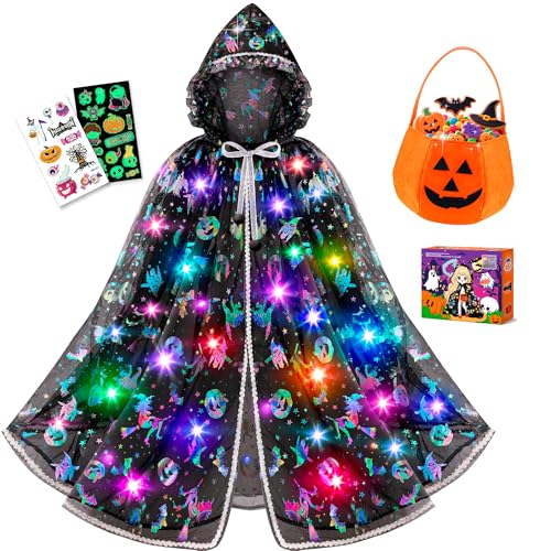 Capa Lumínica de Bruja para Niñas Halloween