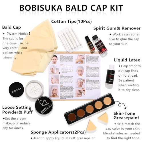 Bald Cap Halloween Makeup Kit for Men & Woman, Complete Bald Cap Costume Character Set, Realistic Bald Cap Kits for Cosplay Make Up, SFX Makeup, Dress-Up Party, Stage, Theater & Film2