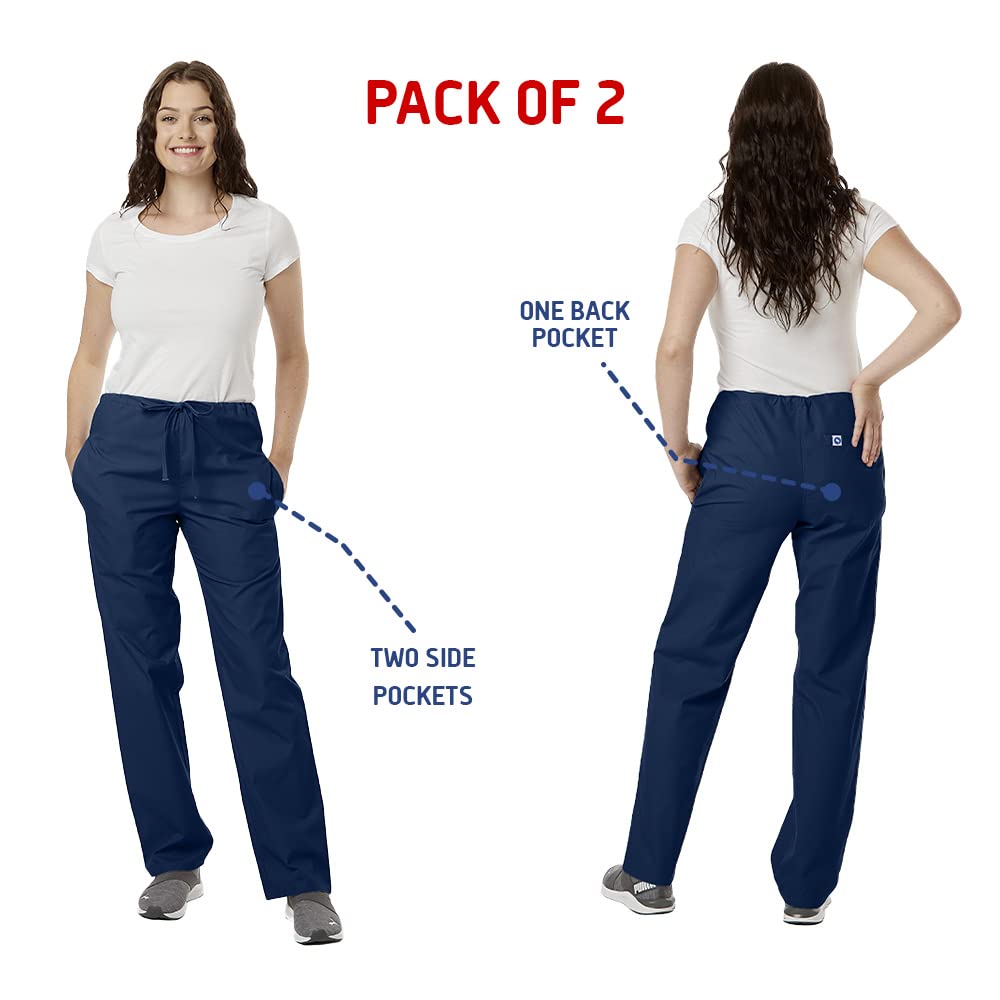 SPECTRUM UNIFORMS Ultrasoft Classic Scrub Pants | Joggers Cargo Pants | Unisex, Drawstring, Soft Fabric | Ideal for Medical Professionals (Pack of 2) Navy Blue