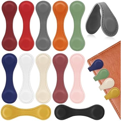 Magnetic Leather Bookmark, 12 Pcs Colorful Leather Magnet Book Marks Page Markers Retro Magnet Bookmark Clips Reading Supplies Gift for Reading Men Women Book Lovers (Vintage) Cover