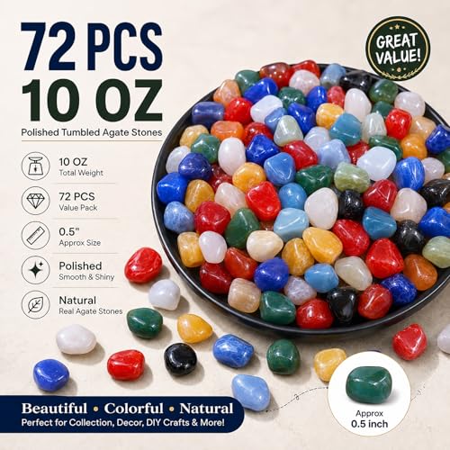 Image of Polished Colorful Agate Crystal Bulk - 0.5 inch Tumbled Stone Chips Rocks, 10 oz Crushed Sea Glass Vase Filler Small Stones for Healing, Reiki, Crafting, Home Decor