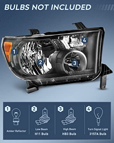 Image of Nilight Headlight Assembly for 2007 2008 2009 2010 2011 2012 2013 Toyota Tundra 2008-2017 Sequoia Headlamps Replacement Black Housing Amber Reflector Driver and Passenger Side
