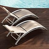 2er Set Aluminium Sonnenliege witterungsbeständig inkl. Kopfpolster 5-Fach verstellbare Rückenlehne - 3