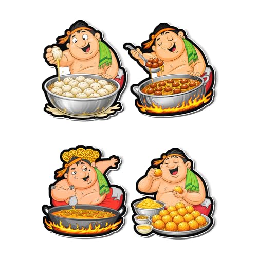 Image of Regalo Casila Indian Street Food Fridge Magnet 4 Pc Set Tourism Souvenir Wooden Travel Magnet Sweets Cartoon Chef Refrigerator Magnet Decorative Collectible Gift Kitchen Decor