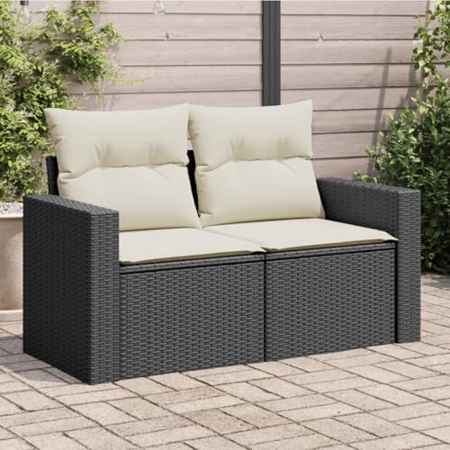 Homgoday Sofa Jardin Conjunto Jardin Sofa Jardin Exterior Sofá de jardín 2 plazas con Cojines ratán sintético Negro Conjunto de Jardin Exterior Negro y Crema
