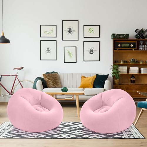 Image of Realspring Inflatable Bean Bag Chairs Outdoor Blow up Camping Chairs Inflatable Lazy Sofa Folding Portable Bean Bag Loungers Couch for Movie Night(Light Pink,2 Pcs)
