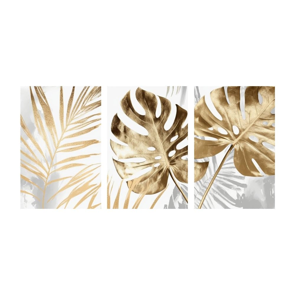 SOBMQ Poster-Golden Leaves Posters and Prints Abstract Canvas Painting Wall Art Pictures for Living Room Kitchen Office Modern Luxury Home Decor-50 * 70cm-3PCS (No Frame)