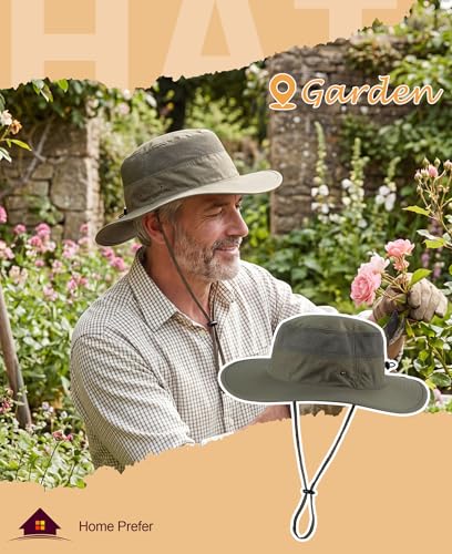 Image of Home Prefer UPF 50+ Men's Sun Hat Wide Brim Bucket Hat UV Protection Hat for Mens Womens Beach Safari Gardening Golf Fishing