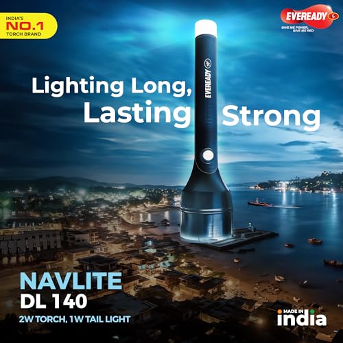 Image of Eveready Navlite DL140, Rechargeable 2W Torch + 1W Emergency Tail Light, Metallic Finish, Type B /Micro USB Charging, Overcharge Protection, Powered by BIS Certified Li-ion Battery, Pack of 8