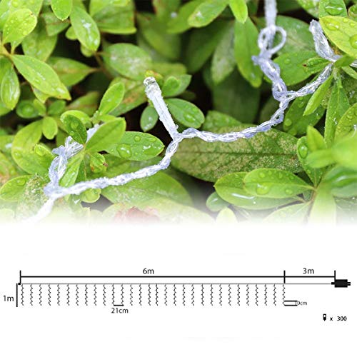 Miniatura 7 de Salcar Guirnalda De Luces Para Balcón 6 X 1 M 300 Ledes Para Interior Y Exterior, 6m Cortina De Luces Luz Cadena Cable De Alimentación De 3m - Blanco Cálido