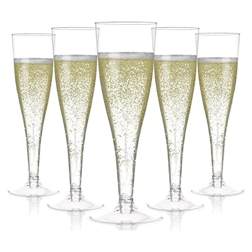 LANTERN 54 Piezas Copas de Champán de Plástico, 150ml Copas de Champán Transparentes Copas de Vino de Fiesta con Tallo Reutilizables para Fiestas de Aniversario Bodas Jardín (5 x 17cm)