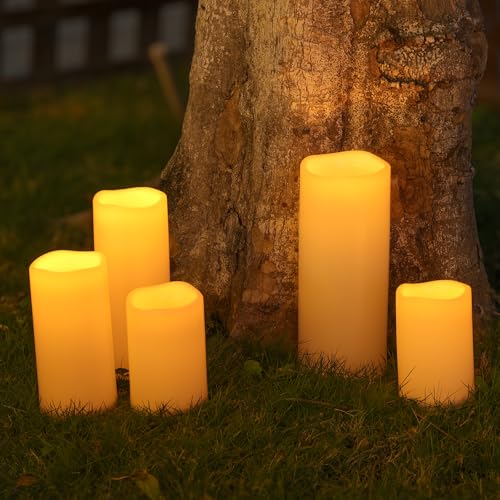 Image of NURADA Large Outdoor Solar Candles Waterproof - 10 inch x 4 inch Rechargeable Solar Powered Flameless LED Pillar Flickering Candle for Patio Porch Lanterns Decor - Ivory White