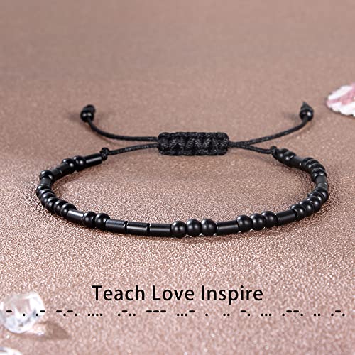 Image of Morse Code Bracelets for Women Inspirational Gifts for Her Adjustable Black Adjustable Braided Men Bracelets Motivational Best Friend Birthday Gifts for Sister Daughter Mom Dad Christmas Jewelry
