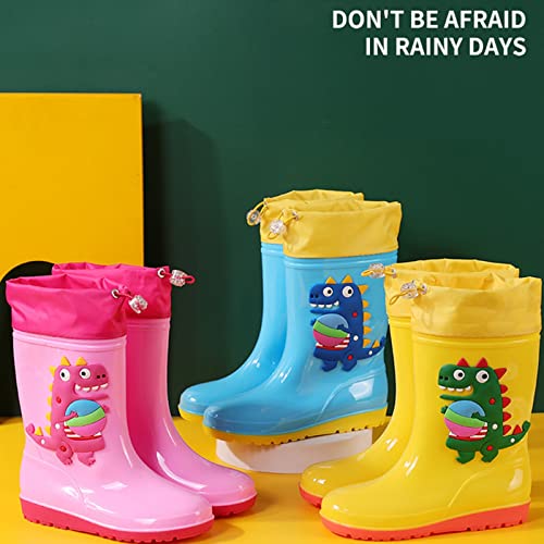 Classic Children Rainboots PVC Rubber Children Water Shoes Waterproof Rain Boots Kids Baby Cartoon Cute Boots for Girls (Pink, 12-12.5 Years)4