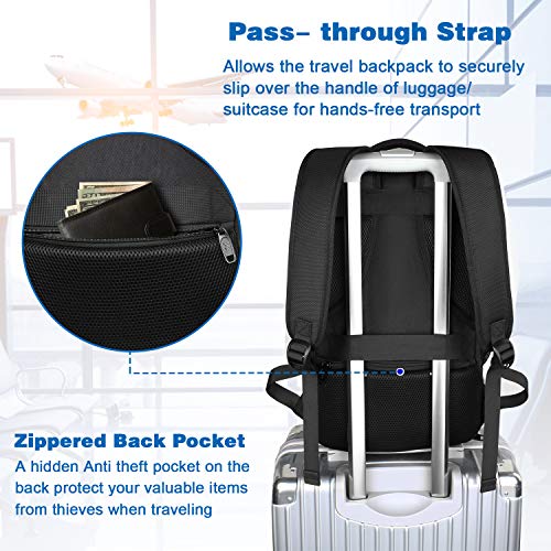 Travel Backpack, 25L Flight Approved Carry on Hand Luggage, MATEIN Water Resistant Anti-Theft Business Large Daypack Weekender Bag for 15.6 Inch Laptop, Black