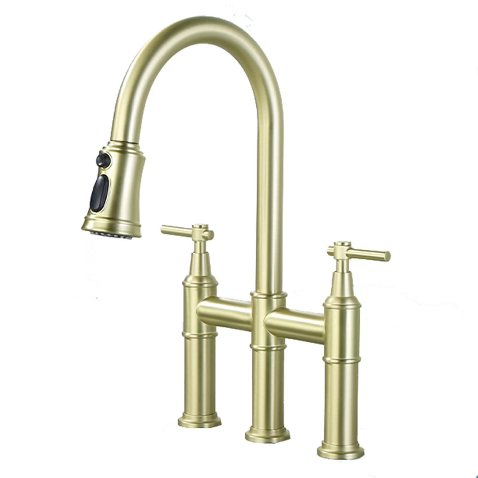 DFGHNBVC Pull-Down Kitchen Faucets, Brass Swivel Kitchen Sink Faucet With Three Function Pull Out Sprayer, Dual Handle Hot And Cold Water Kitchen Mixer Tap, Three Hole,Black