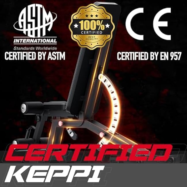 Keppi 1200LB Weight Bench, Heavy Duty Bench1000 PRO Adjustable Workout Bench Press Set for Home Gym Strength Training, Removable Foot Catch for Incline Flat Decline Sit Up Bench for Full Body Fitness