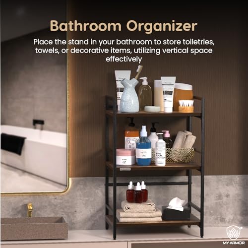 MY ARMOR Oven Stand, Wooden Microwave Stand, Platform Top Utensils Organizer Stand, Dish Rack for Home & Kitchen appliances, Large Enginered Wood Shelf - 3 Tier 5 51ydb4xaC L