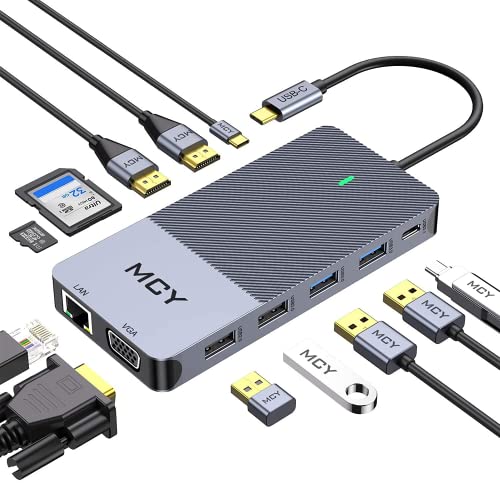 Docking Station, MCY 12 in 1 Triple Display Laptop USB C Docking Station Dual Monitor USB Type C Hub with Dual HDMI VGA Adapter, Compatible with MacBook, XPS, Dell, USB C Dock Docking Station, MCY 12 in 1 Triple Display Laptop USB C Docking Station Dual Monitor USB Type C Hub with Dual HDMI VGA Adapter, Compatible with MacBook, XPS, Dell, USB C Dock