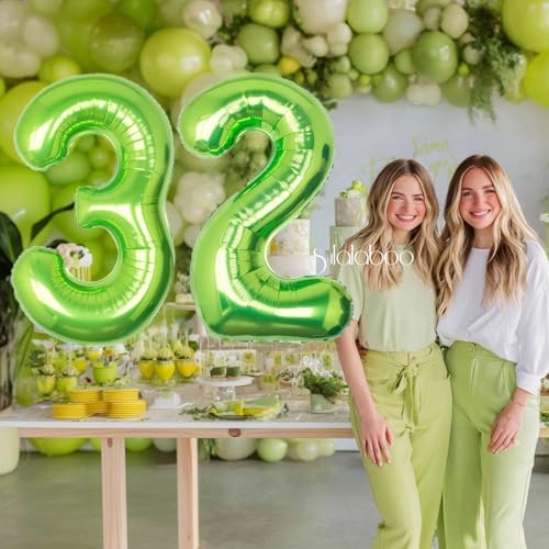 Image of 40 Inch Green Number 32 Balloon Lime Big Large Helium Number 0-9 | Giant Digital 32nd Foil Mylar Party Balloon for Birthday Party Anniversary Graduation Decorations