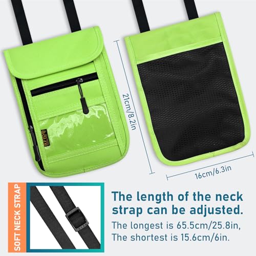 Image of Travel Neck Wallet & RFID Blocking Sleeves for Men and Women, Neck Money Pouch Anti Theft Travel Document Organizer with Adjustable Strap - Green
