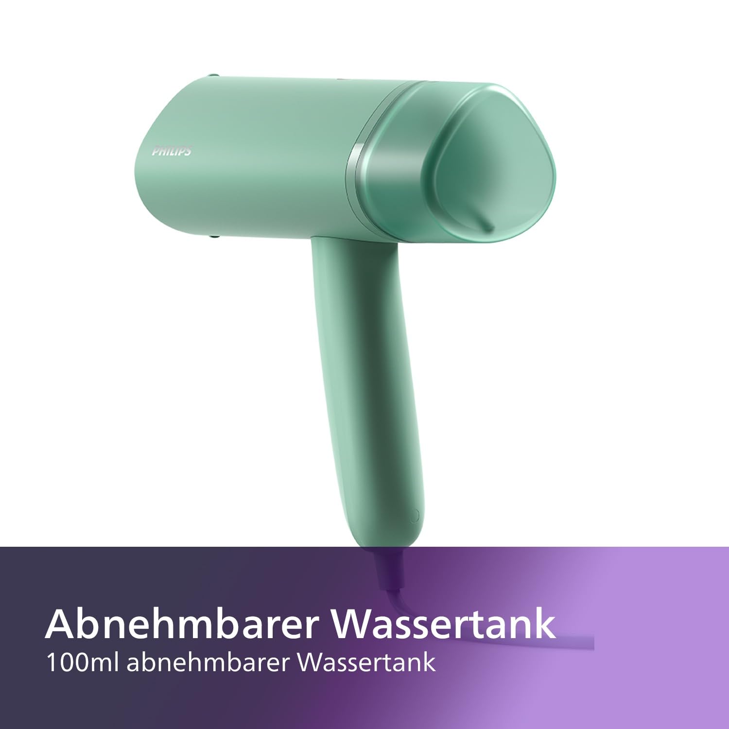 Philips 3000-Serie Tragbarer Dampfglätter - 1000 W, Kompakt und Faltbar, 100ml Wassertank konstante Dampfleistung 20 g/min, Kein Bügelbrett erforderlich, Grün (STH3010/70)
