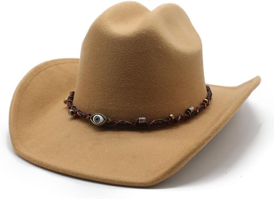 Western Cowboy Hat with Braided Band, Brown Felt, Wide Brim