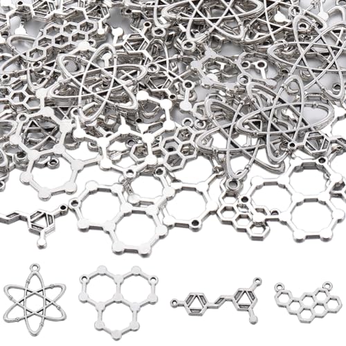 SUNNYCLUE 64 pieza de Dijes de Ciencia Dijes de Química Aleación de Plata Antigua Tibetano Estudio Escolar Laboratorio Graduación Estudio de Estudiantes Aprender A Hacer Joyas Dijes Pendient