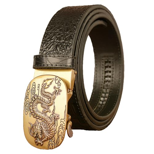 Ratchet Belts for Men, Men's Belt Leather Cowboy Western with Dragon Alloy Buckle Crocodile Embossed Belt