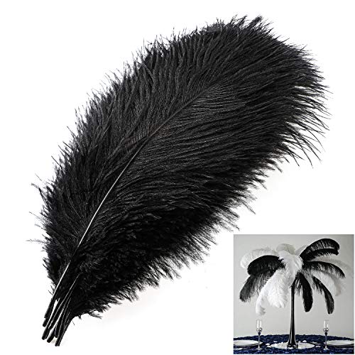 MWOOT 10pcs Natural Plumas de Avestruz, 10–12 Pulgadas (25–30 cm) Ostrich Pluma para Boda Mesa decoración para el hogar (Negro)
